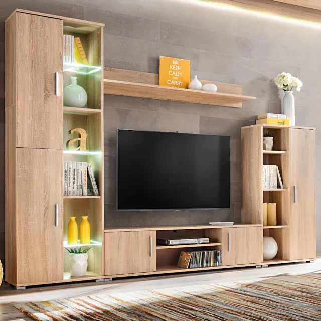 vidaXL tv-wandmeubel met LED-verlichting, Sonoma eiken Bruin