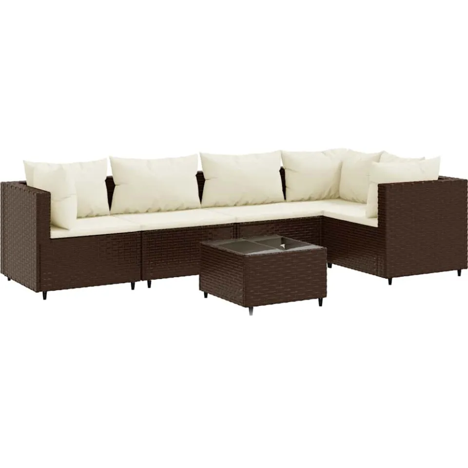 vidaXL 6-delige Loungeset met kussens poly rattan bruin, foto 3