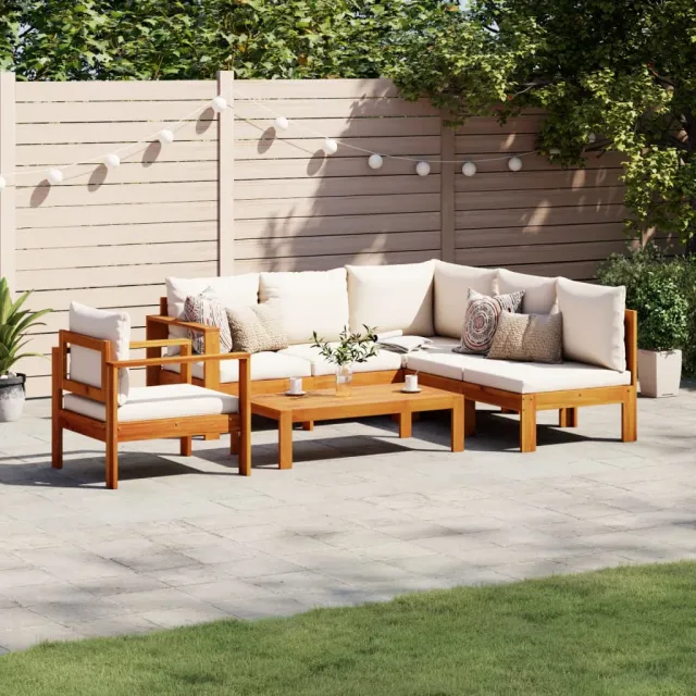 vidaXL 5-delige Loungeset met kussens massief acaciahout Crème