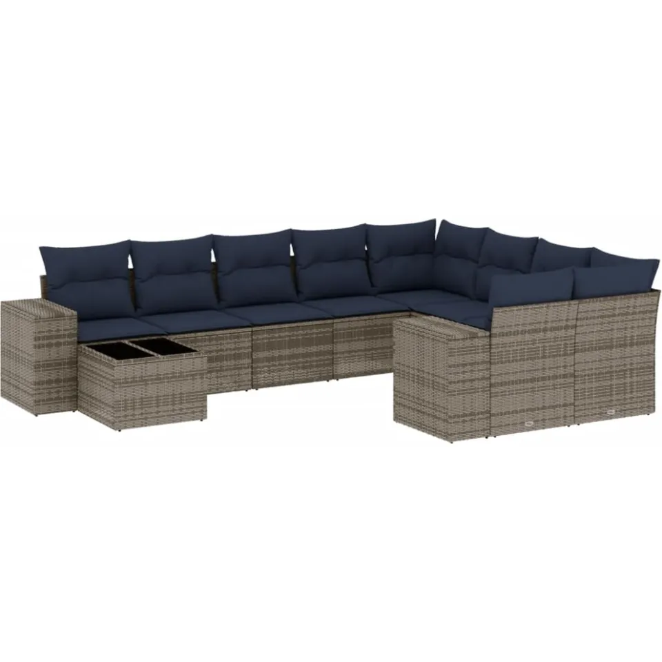 vidaXL 10-delige tuinbankset met kussens, grijs polyrotan, foto 3