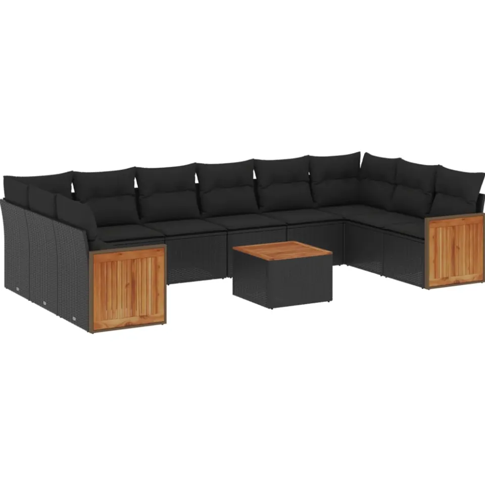 vidaXL 11-delige Loungeset met kussens poly rattan zwart, foto 3