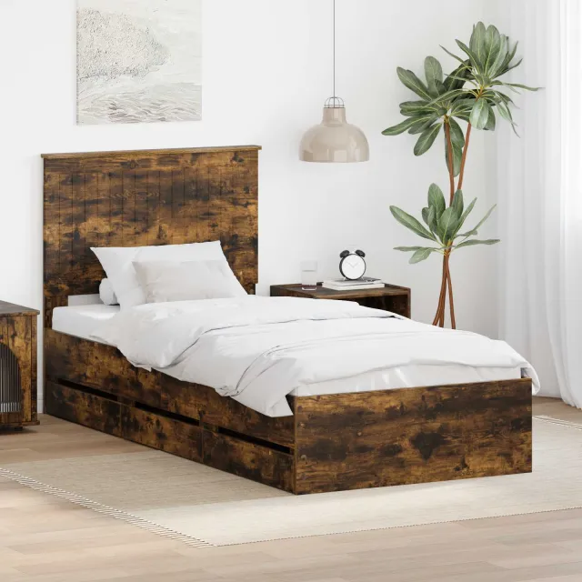 vidaXL Bedframe met lade Gerookt eiken 90 x 190 cm Ingenieurshout Bruin