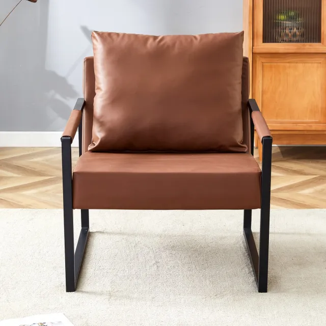 HAUSS SPOLE Fauteuil - Leesstoel Met Armleuningen - Industriële Relaxstoel Voor Woonkamer, Slaapkamer En Kantoor - PU Kunstleer Bruin