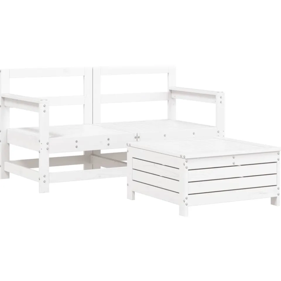 vidaXL 3-delige Loungeset massief grenenhout wit