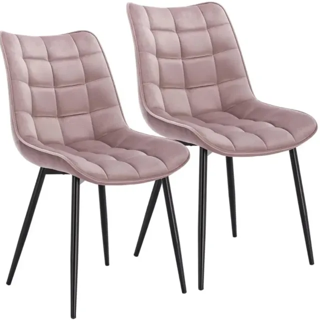 Klarven Eetkamerstoelen Set Van 2 Fluweel rose - Eetkamerstoelen Set Van 2- Dining Chairs - Ergonomische Rugleuning - Stabiel Metalen Frame - Zit