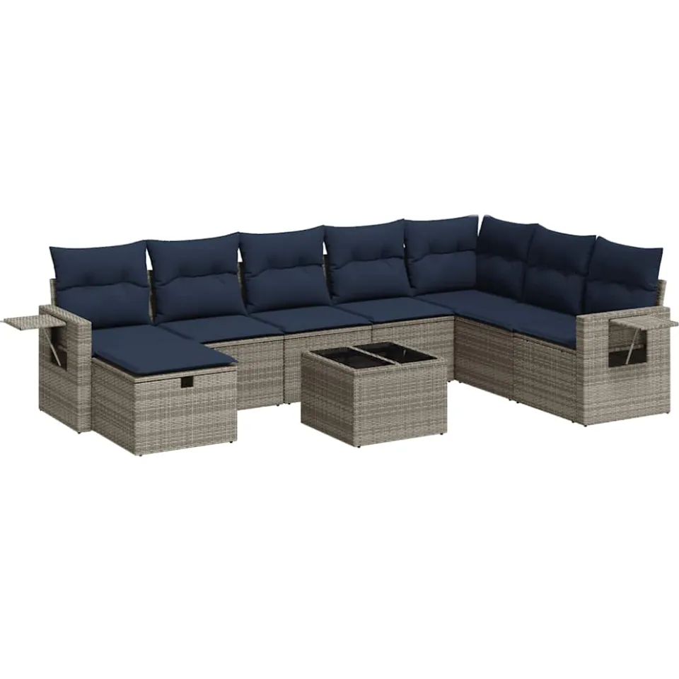 vidaXL 9-delige Loungeset met kussens poly rattan grijs, foto 3