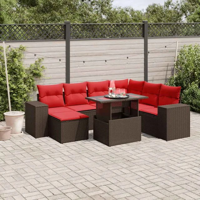 vidaXL 8-delige tuinbankset met kussens, bruin polyrotan, foto 2