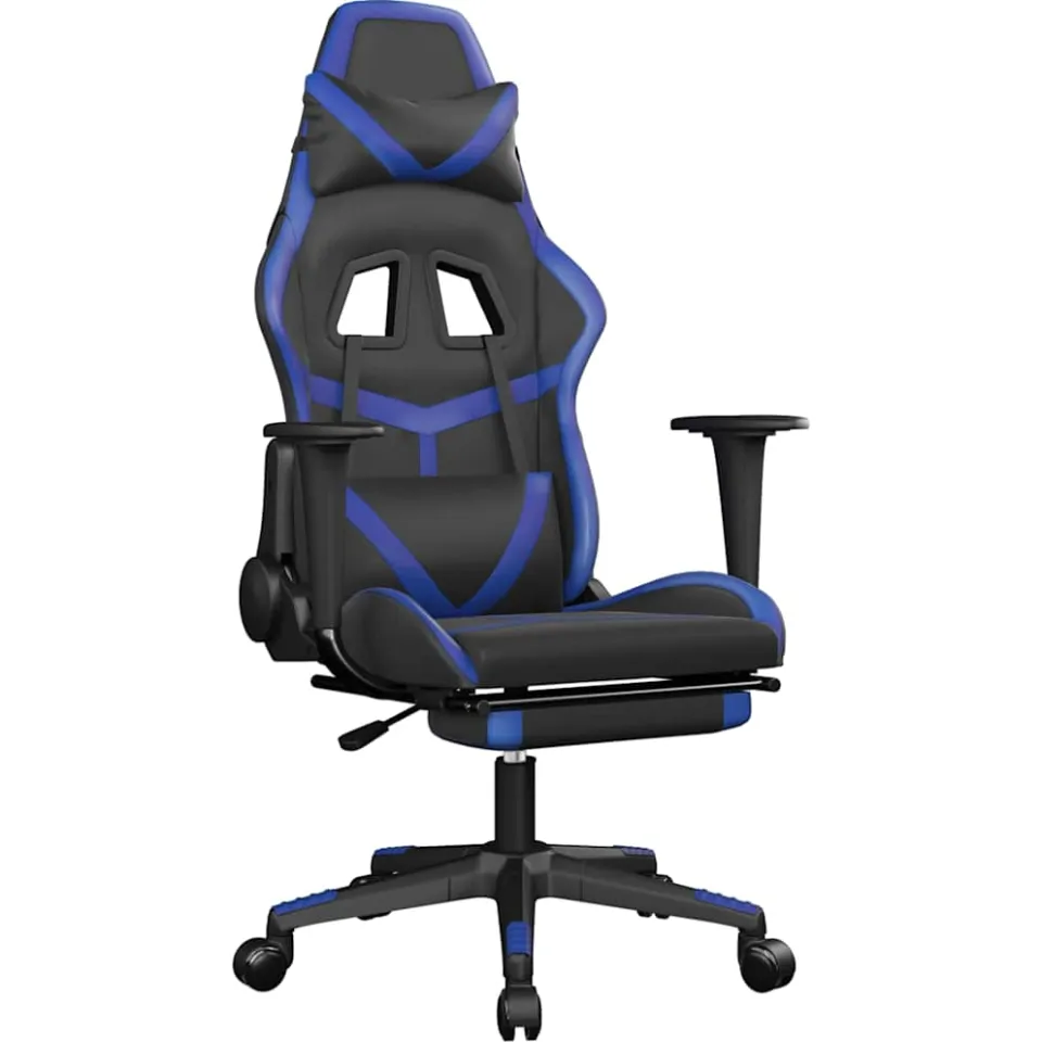 vidaXL Gamestoel met voetensteun kunstleer zwart en blauw, foto 3