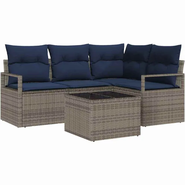 vidaXL Bankstel 5 st Grijs poly rattan, foto 2