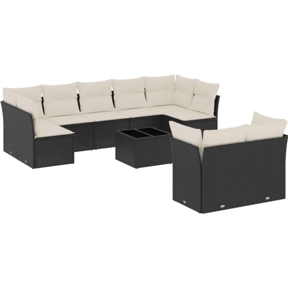 vidaXL 10-delige Loungeset met kussens poly rattan zwart, foto 3