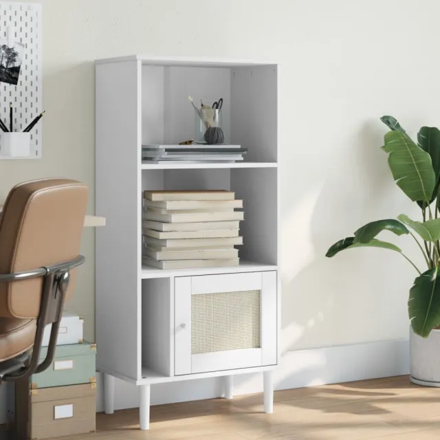 vidaXL Boekenkast SENJA rattan-look 60x35x130 cm grenenhout wit, foto 2