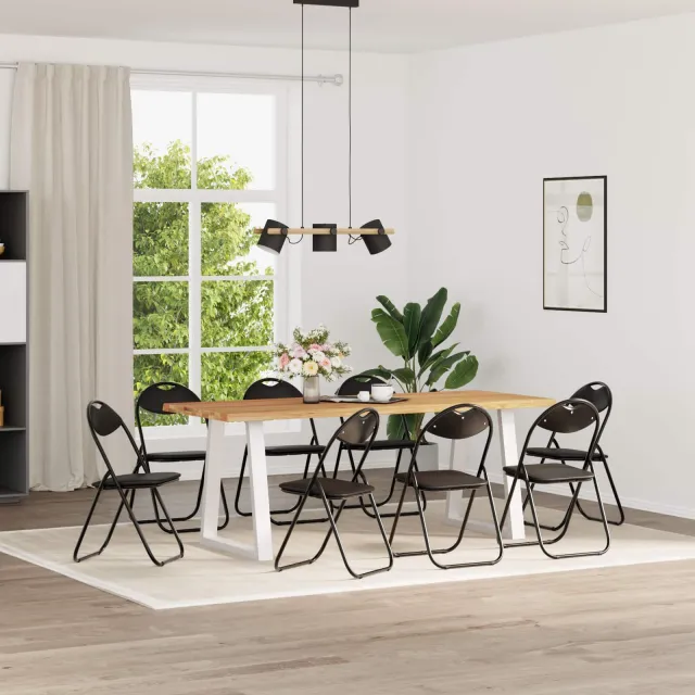 vidaXL Inklapbare stoel 8 st Nep Leer Zwart 48 x 43,5 x 81 cm