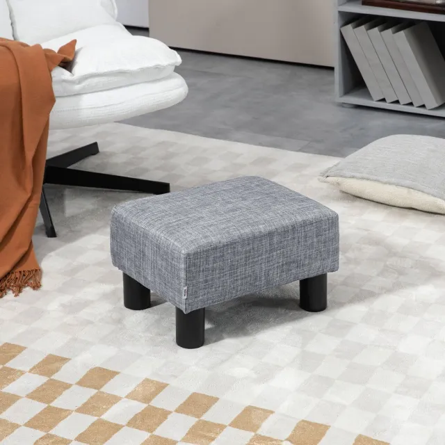 MEUNIQ Voetenbankje en hocker 40 x 30 x 24 cm, rechthoekige ottoman met linnen bekleding, 110 kg belastbaar, voor woonkamer of hal, grijs