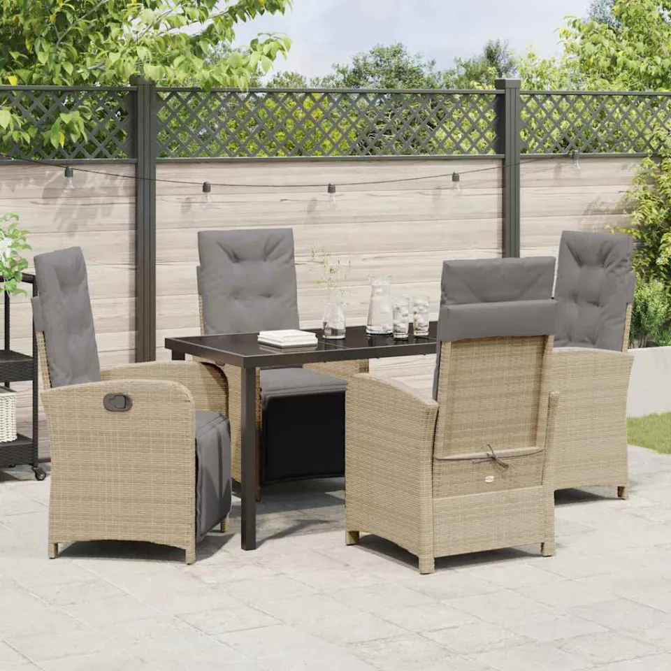 vidaXL Tuin eettafelset 5 st Beige poly rattan, foto 3