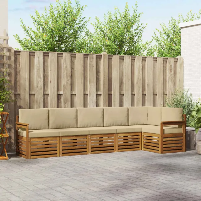 vidaXL Buiten bankenset 6 st 6-zits Natuurlijk en Beige