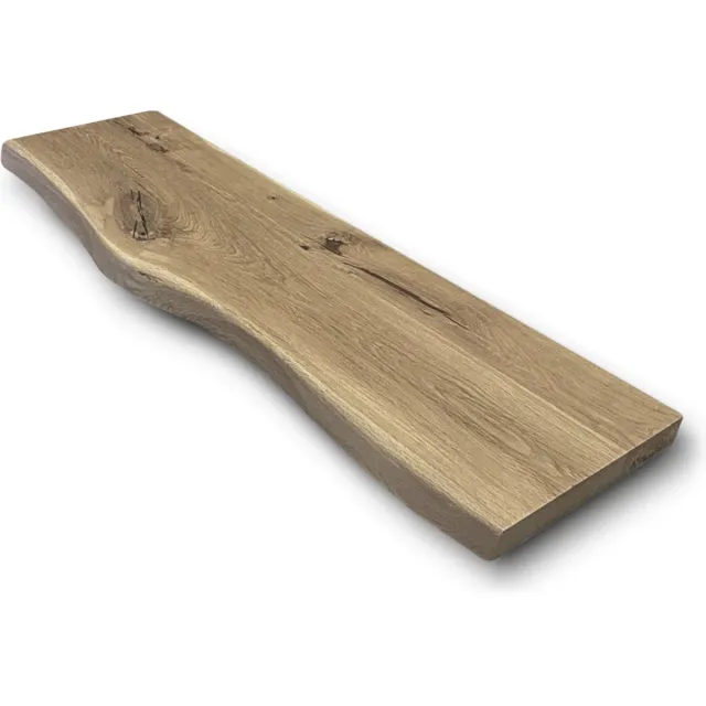 Robustiek Wonen Wandplank Massief Eiken Hout Zwevend - 120x30 - Met Blinde Bevestiging - Natural - Boomstam Plank - Boekenplank