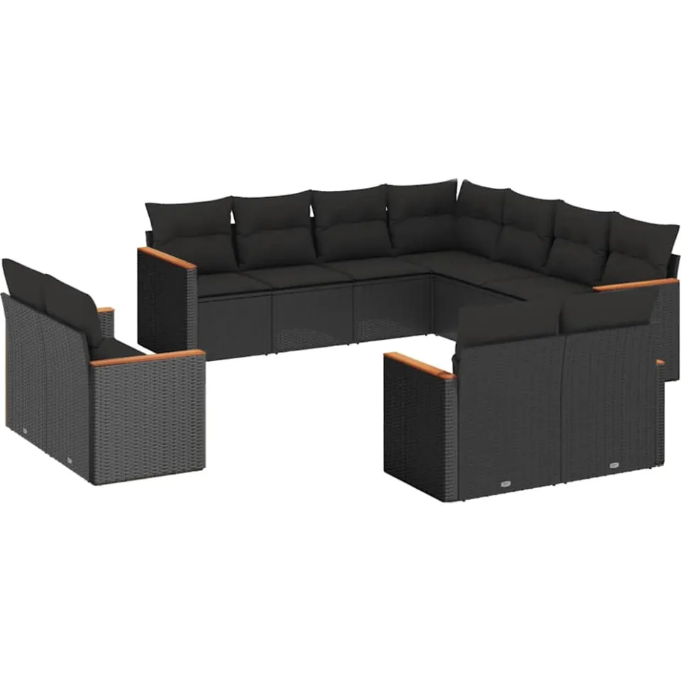 vidaXL 11-delige Loungeset met kussens poly rattan zwart, foto 3