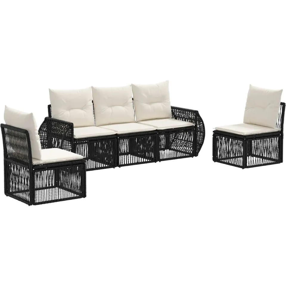 vidaXL Tuinbankenset 5 st 5-zits Zwart en Cream Wit poly rattan, foto 3