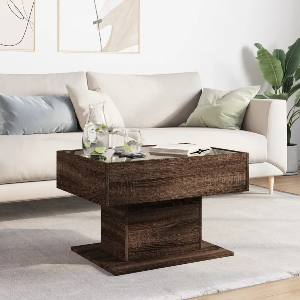 vidaXL Salontafel met LED 70x50x45 cm bewerkt hout bruin eikenkleurig, foto 3
