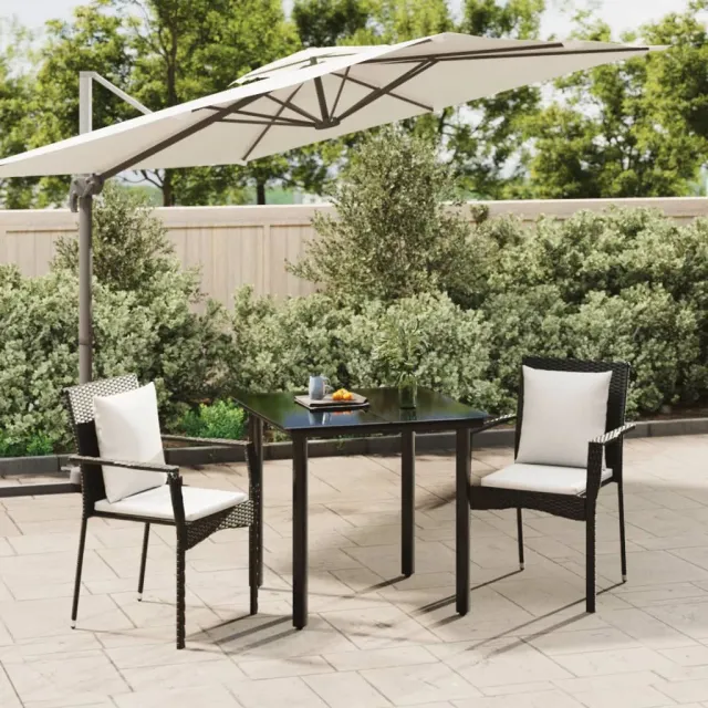 vidaXL 3-delige Tuinset met kussens poly rattan zwart, foto 2
