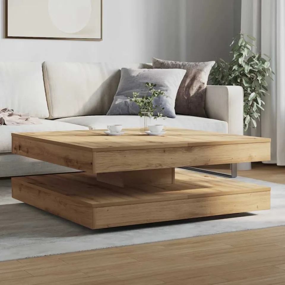 vidaXL Salontafel 360 graden draaibaar 90x90x34,5 cm artisanaal eiken, foto 2