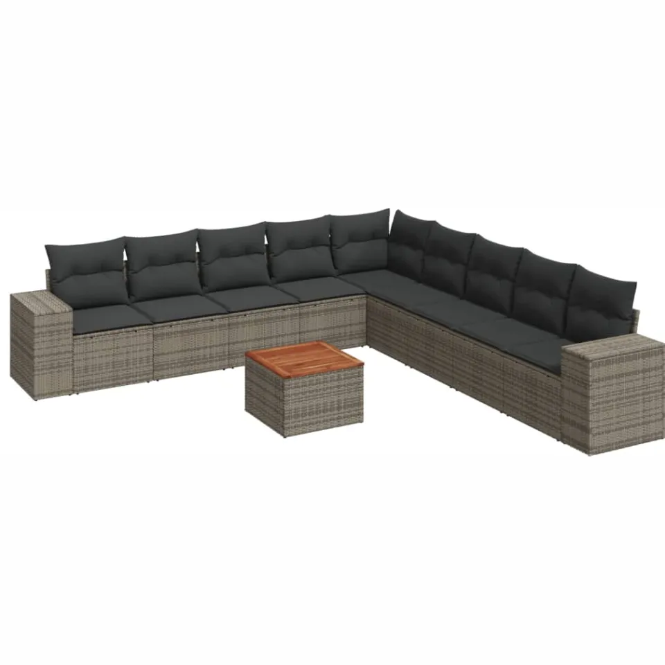 vidaXL 10-delige Loungeset met kussens poly rattan grijs