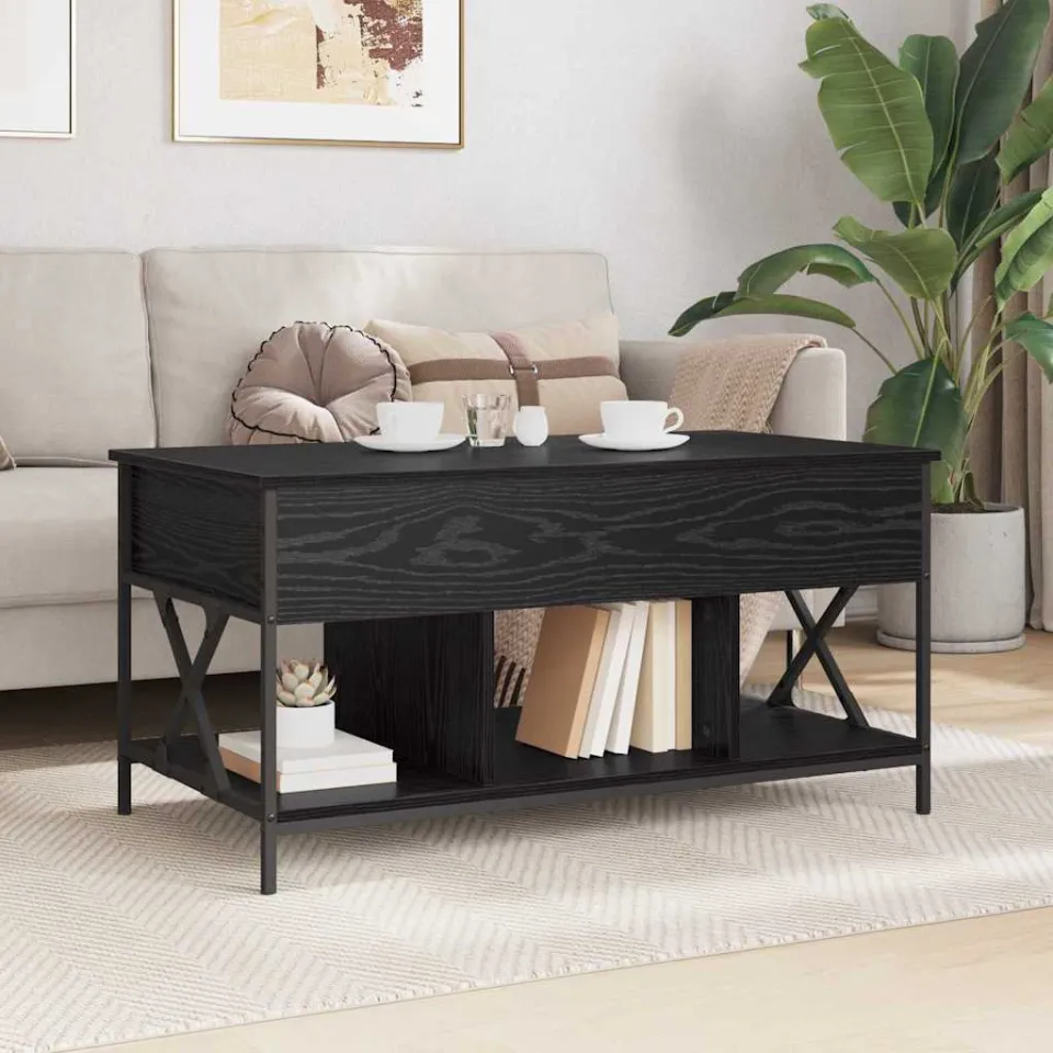 vidaXL Salontafel Zwart Eiken 100 x 55 x 48.5 cm Bewerkt hout, foto 4