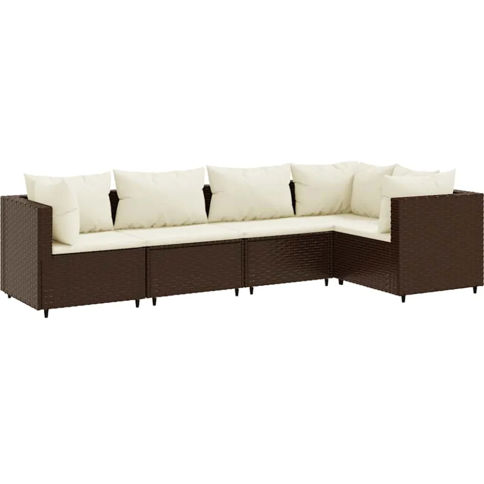 vidaXL 5-delige Loungeset met kussens poly rattan bruin, foto 3