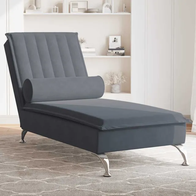 vidaXL Massage chaise longue met bolster fluweel donkergrijs