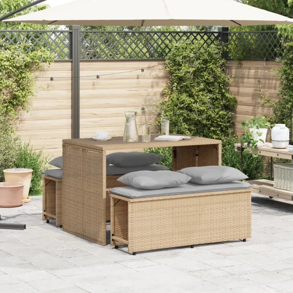 vidaXL 3-delige Tuinset met kussens poly rattan beige, foto 3
