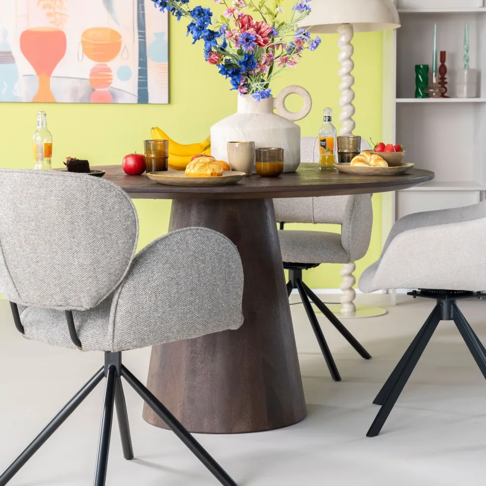 Eleonora Ronde Eettafel 'Aron' Mangohout, kleur Bruin, 130cm, foto 7