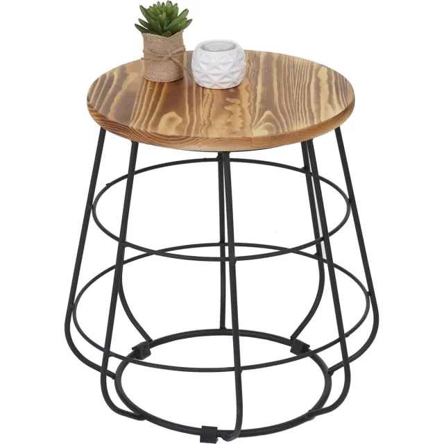 Cosmo Casa Bijzettafel - Nachtkastje - Salontafel - Industrieel Ontwerp - Echt Hout - Ø35cm Cosmo Casa