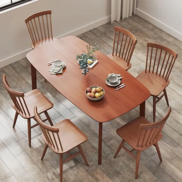 DESMIU Eettafel - Gelakt Houten Tafelblad Met Afgeronde Hoeken - Voor Gezellige Maaltijden - Hout - 150x80x76 Cm - Bruin