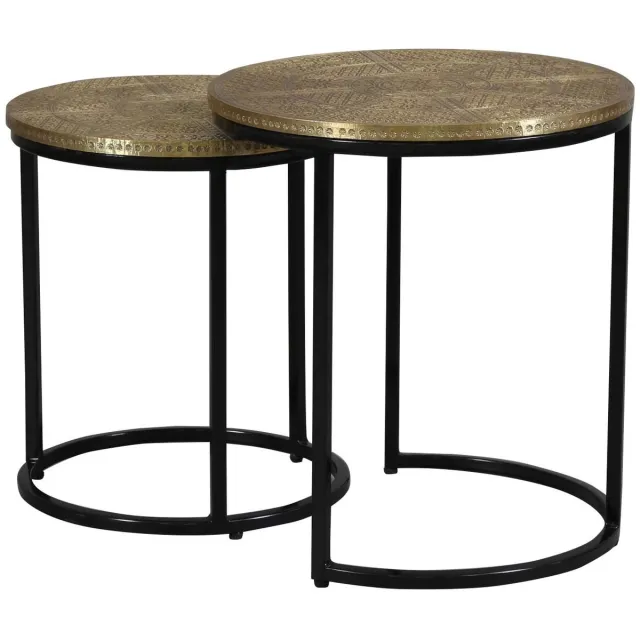 Casa Moro Bijzettafel set van 2 – messing – oosters – goud zwart – rond Orientalische Satztisch Hanane 2er Set