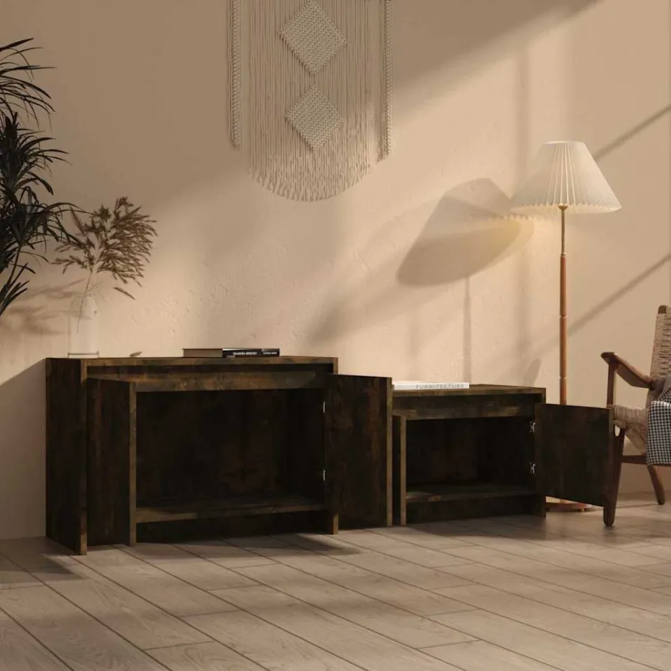 vidaXL Tv-meubel 146,5x35x50 cm bewerkt hout gerookt eikenkleurig, foto 3