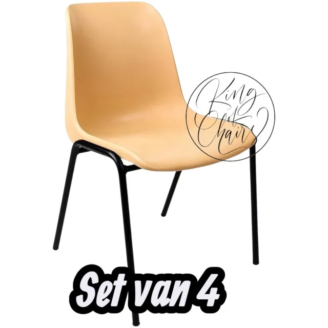Kantinestoel Helene Beige -set van 4- zwart onderstel kantinestoel stapelstoel kuipstoel vergaderstoel tuinstoel kantine stoel stapel stoel tuin stoel kantinestoelen stapelstoelen kuipstoelen arenastoel schoolstoel bezoekersstoel Everardo