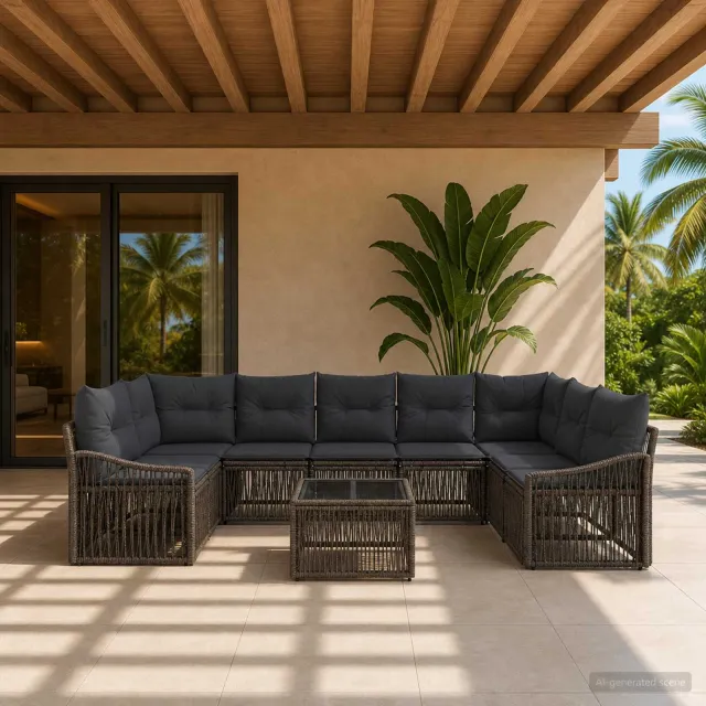 vidaXL Tuinbankenset 10 st Grijs poly rattan