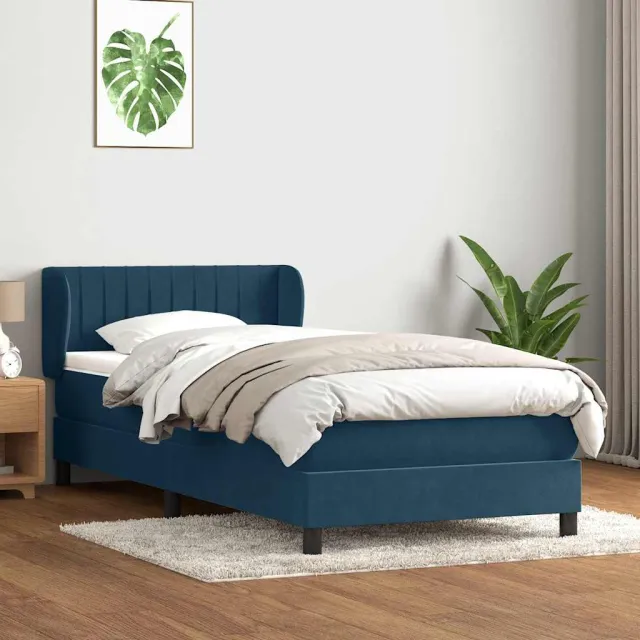 vidaXL Boxspring met matras fluweel donkerblauw 80x220 cm blauw