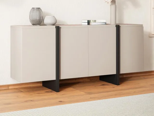 Vente-unique Buffetkast met 4 deuren van MDF - Beige en zwart - LUVONIA Zwart, Beige