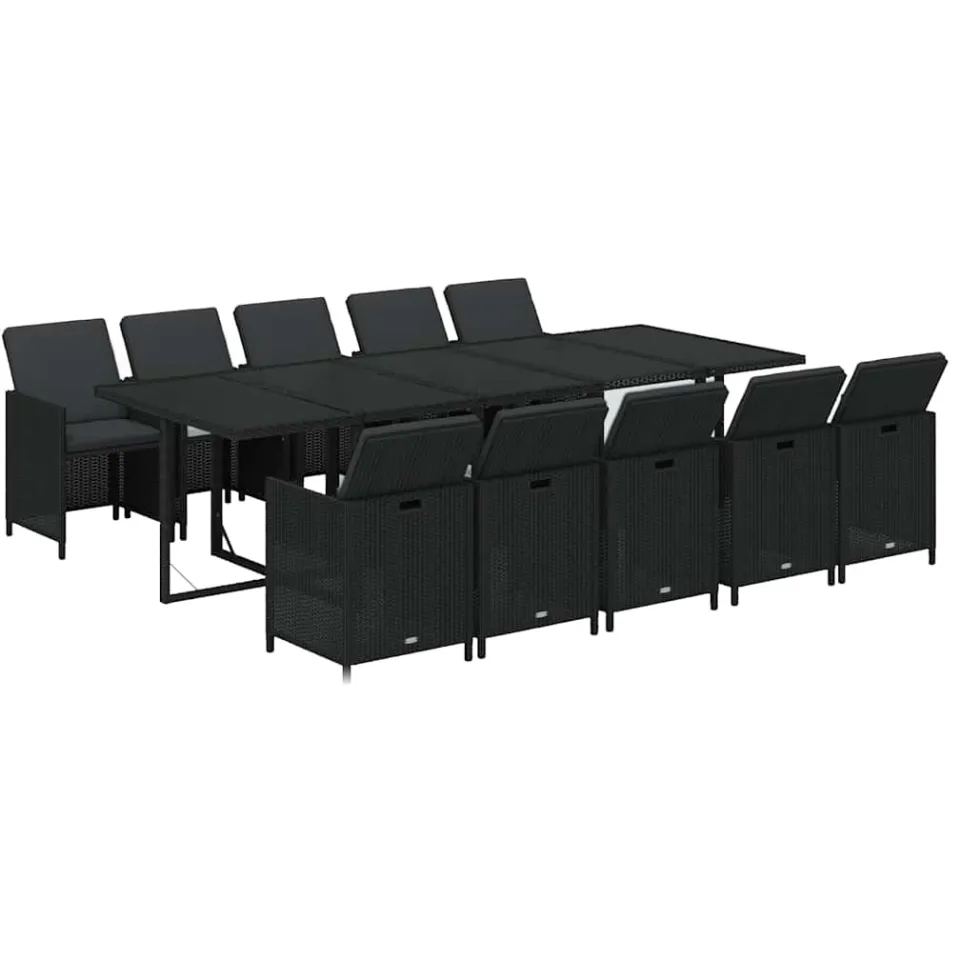 vidaXL 11-delige Tuinset met kussens poly rattan zwart
