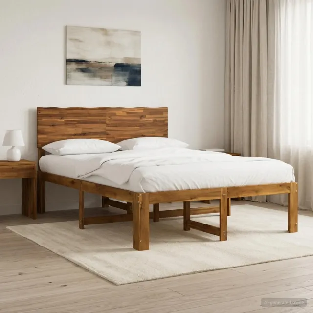 vidaXL Tweepersoonsbed met hoofdeinde ROSTOCK Naturel 135 x 190 cm Bruin
