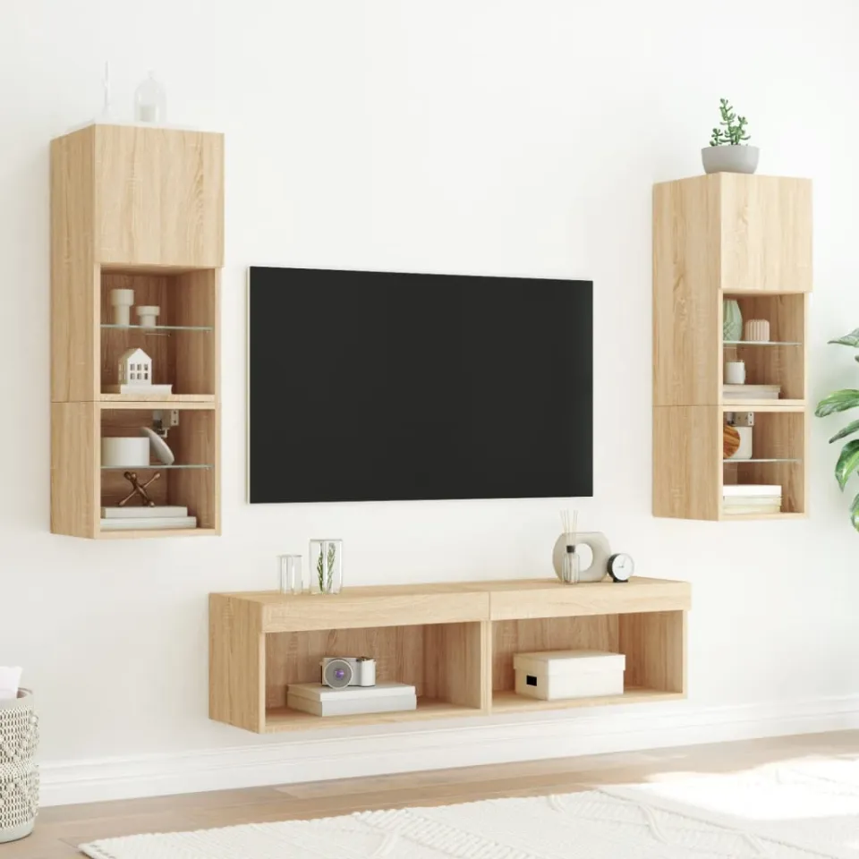vidaXL Tv-meubels met LED-verlichting 2 st 60x30x30 cm sonoma eiken, foto 4
