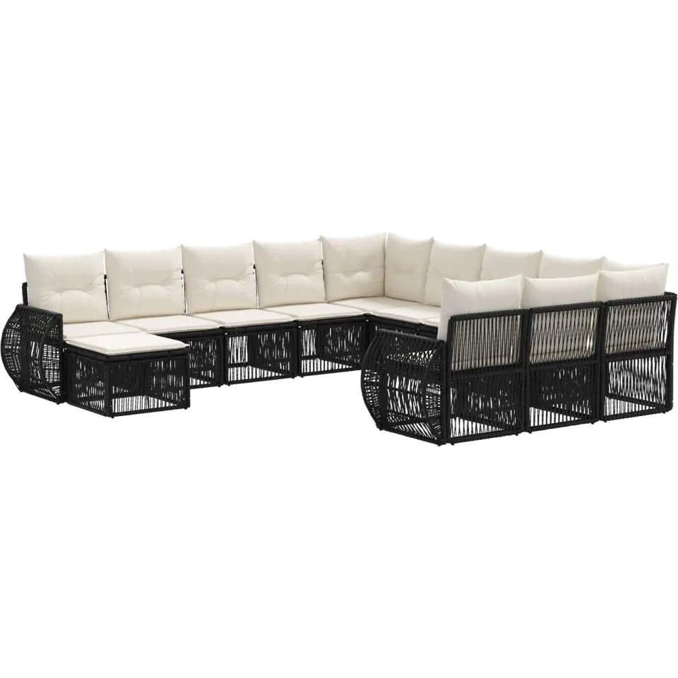 vidaXL Tuinbankenset 12 st 12-zits Zwart poly rattan, foto 3