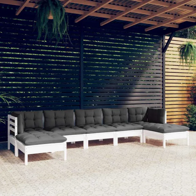 vidaXL 7-delige Loungeset met kussens grenenhout wit, foto 2