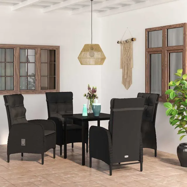 vidaXL 5-delige Tuinset met kussens zwart