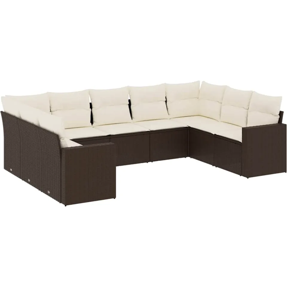 vidaXL 9-delige Loungeset met kussens poly rattan bruin, foto 3
