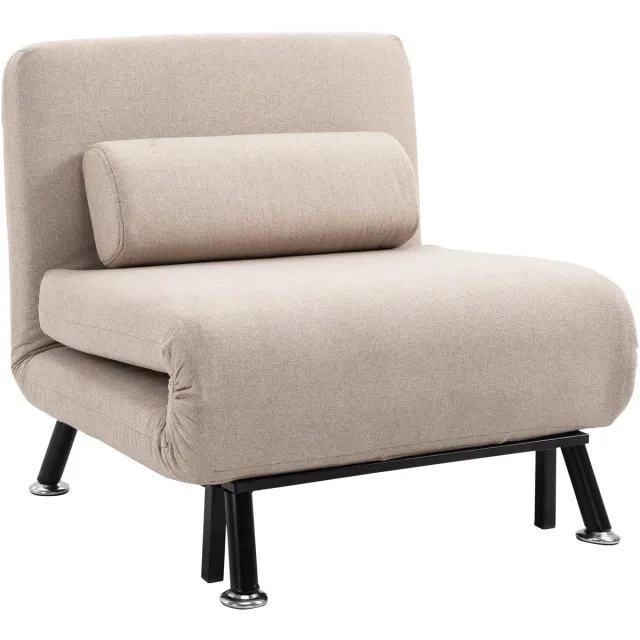 Homona Slaapfauteuil - Met 5 standen verstelbare rugleuning en kussen - 180 x 75 x 25 cm - Beige