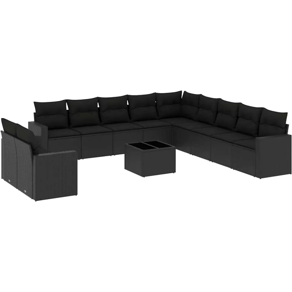 vidaXL 12-delige Loungeset met kussens poly rattan zwart, foto 4