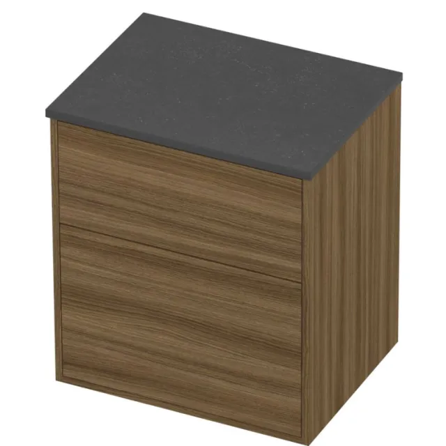 Proline Deck Badmeubelset Hardsteen Voor Grepen Asymmetrisch 60x46x67 cm Blue Stone Caramel Walnut Houtlook