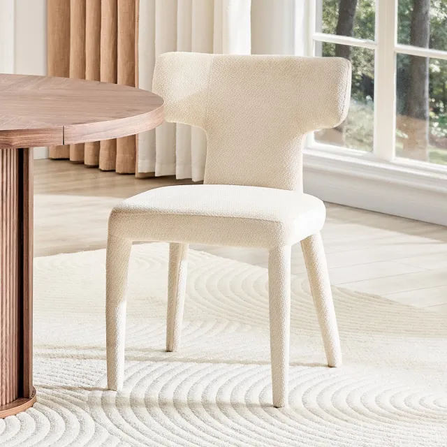 MIVRAY Eetkamerstoel Set Van 2 - Modern Design Met T Vormige Rugleuning - Stof En Metaal - Wit